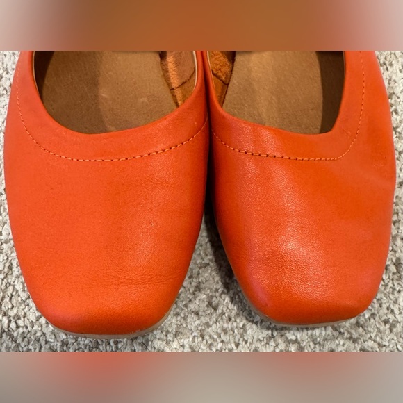 Filipe Portuguese Genuine Soft Leather Orange Mary Jane Square Toe Flats Shoes - Picture 5 of 15